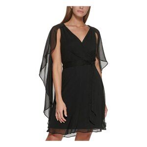 Dkny Womens Fit & Flare Dress Sleeveless V-Neck Above the Knee Formal Black SZ 2